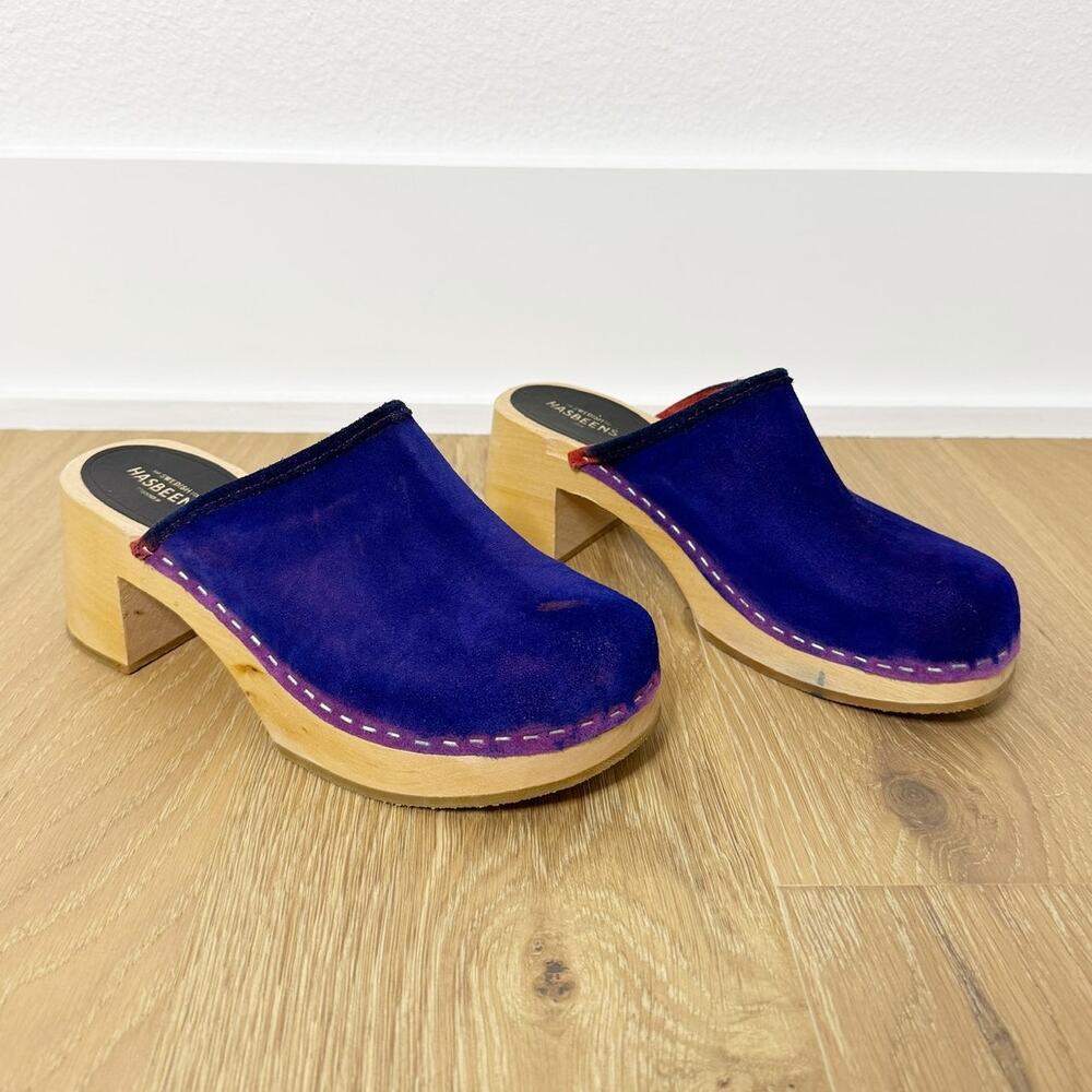 Swedish Hasbeens Viola Wood Clog Purple Blue EU 37/US 7